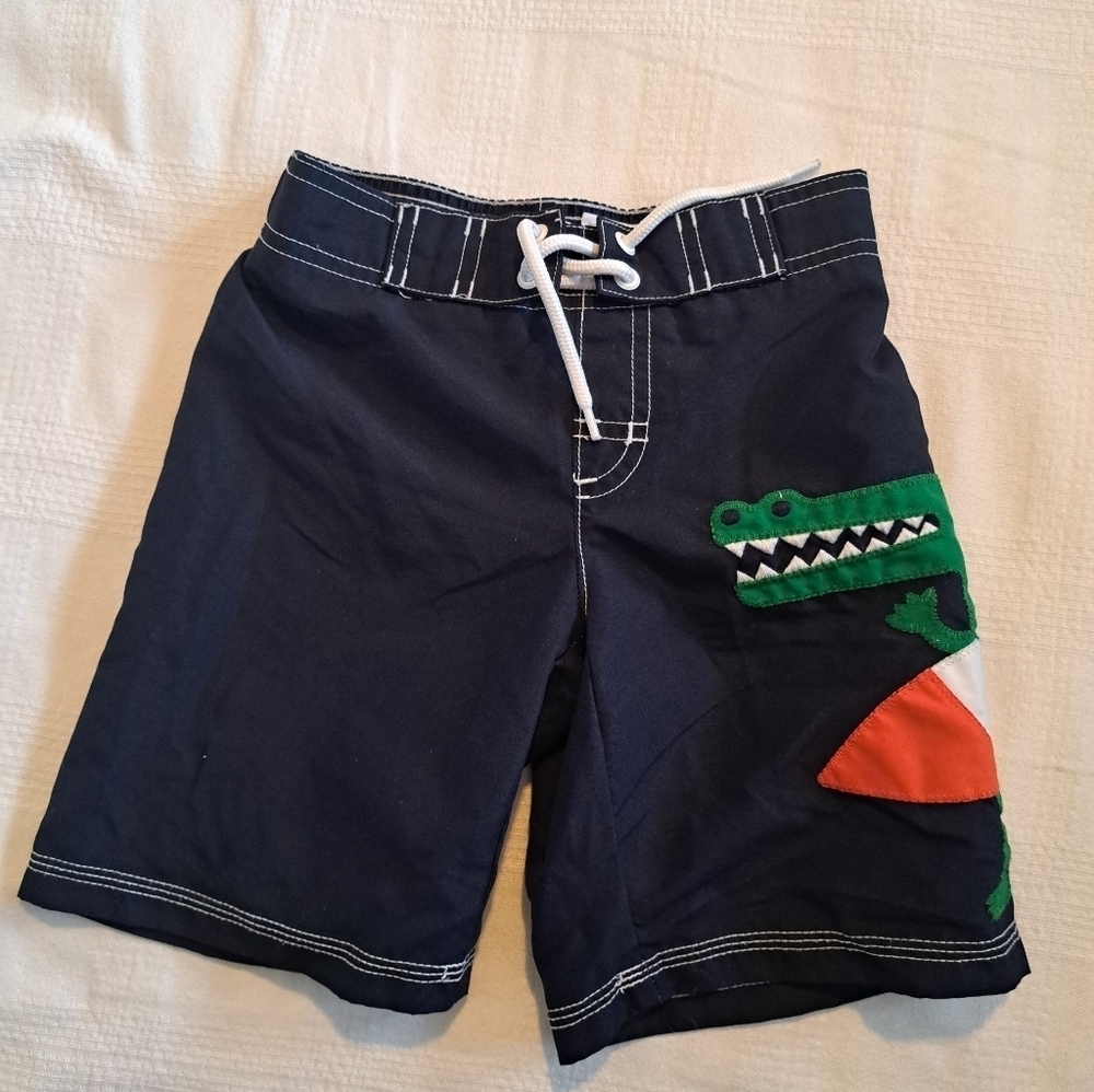 Gymboree boys size 4T Alligator swim trunks Navy, green, orange & white